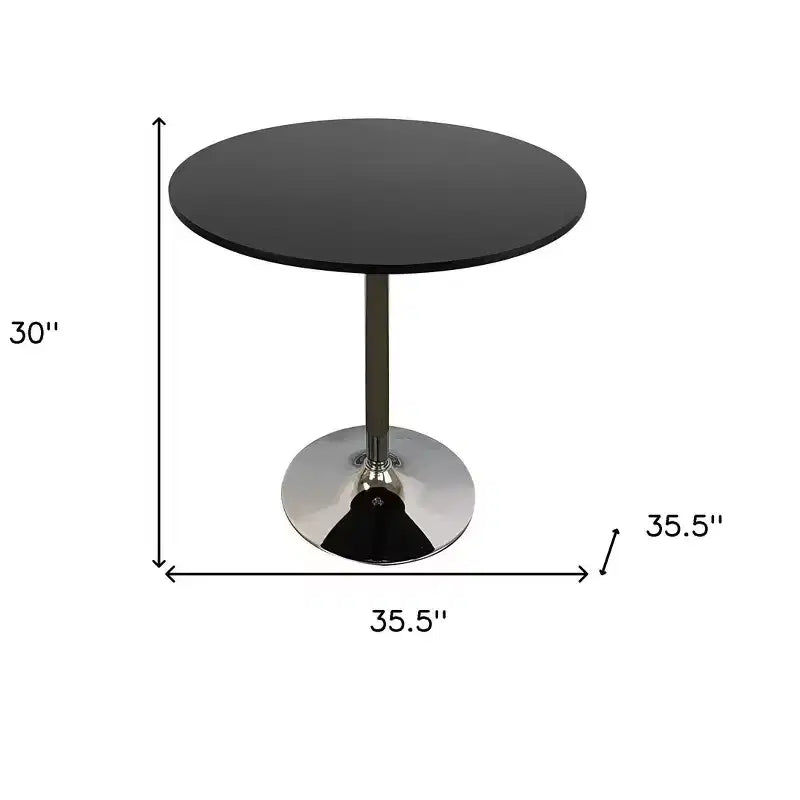 Tavolo da pranzo con piano rotondo con base a piedistallo in legno nero e argento e metallo da 36 pollici