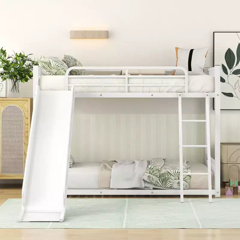 Letto a castello in metallo con scivolo, letto a castello con scivolo Twin su Twin per bambini, ragazzi e adulti