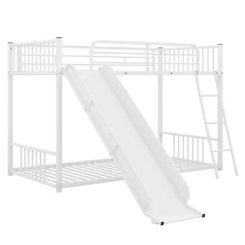 Letto a castello in metallo con scivolo, letto a castello con scivolo Twin su Twin per bambini, ragazzi e adulti