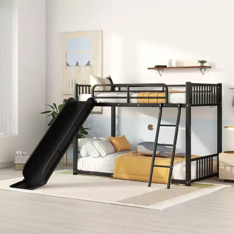Letto a castello in metallo con scivolo, letto a castello con scivolo Twin su Twin per bambini, ragazzi e adulti