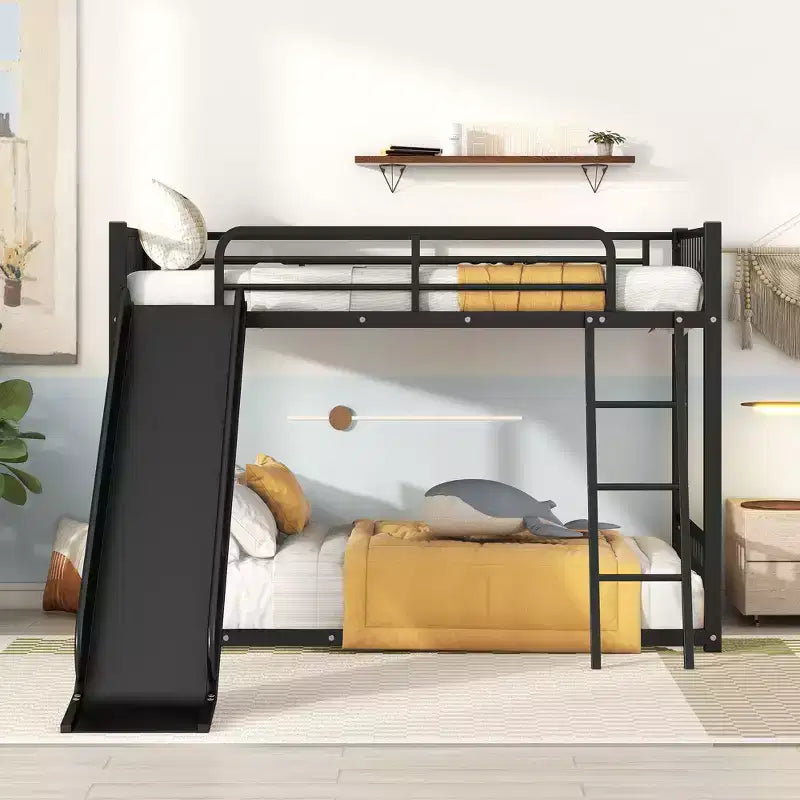 Letto a castello in metallo con scivolo, letto a castello con scivolo Twin su Twin per bambini, ragazzi e adulti