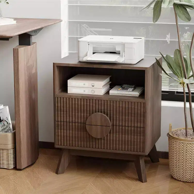Comodino Moderno 1/2 Pezzi, Tavolino con Scanalature con 2 Cassetti e Ripiano Aperto, Comodino in Legno, Tavolino da Divano per Soggiorno Camera da Letto Divano
