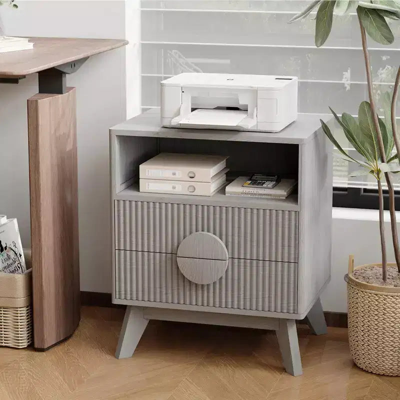 Comodino Moderno 1/2 Pezzi, Tavolino con Scanalature con 2 Cassetti e Ripiano Aperto, Comodino in Legno, Tavolino da Divano per Soggiorno Camera da Letto Divano
