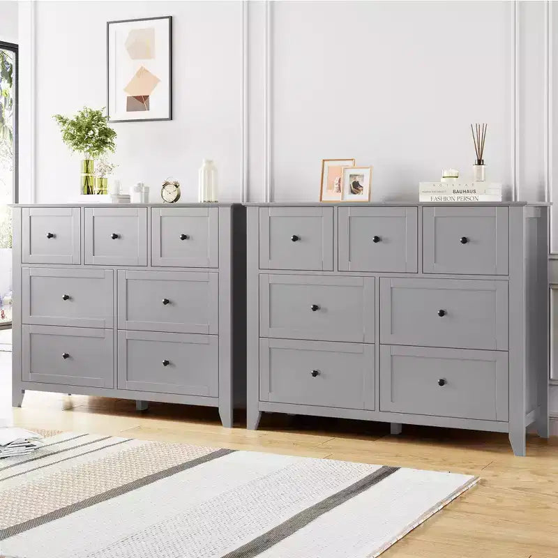 Mobile contenitore in legno con cassettiera, Comò a 7 cassetti, per ingresso soggiorno camera da letto, Grigio