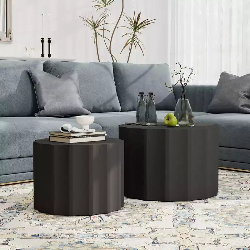 Nesting Coffee Table Set of 2, Modern Coffee Tables, Space-Saving Round Circle Coffee Tables