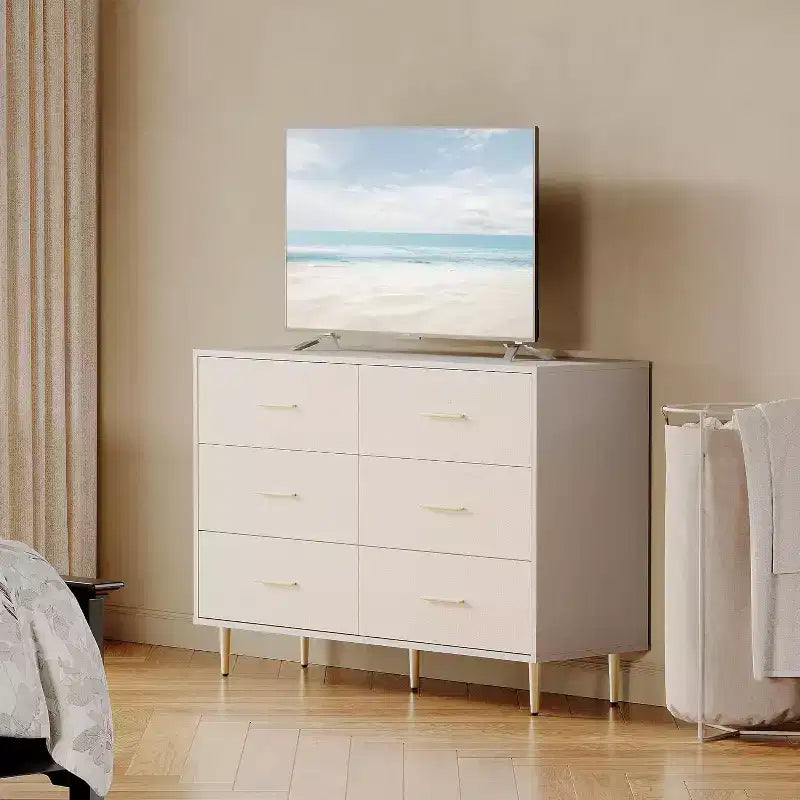 Comò a 6 cassetti, cassettiera moderna in legno per camera da letto con maniglie e cassetti portaoggetti, mobile porta TV in stile rustico per soggiorno, camera da letto, corridoio