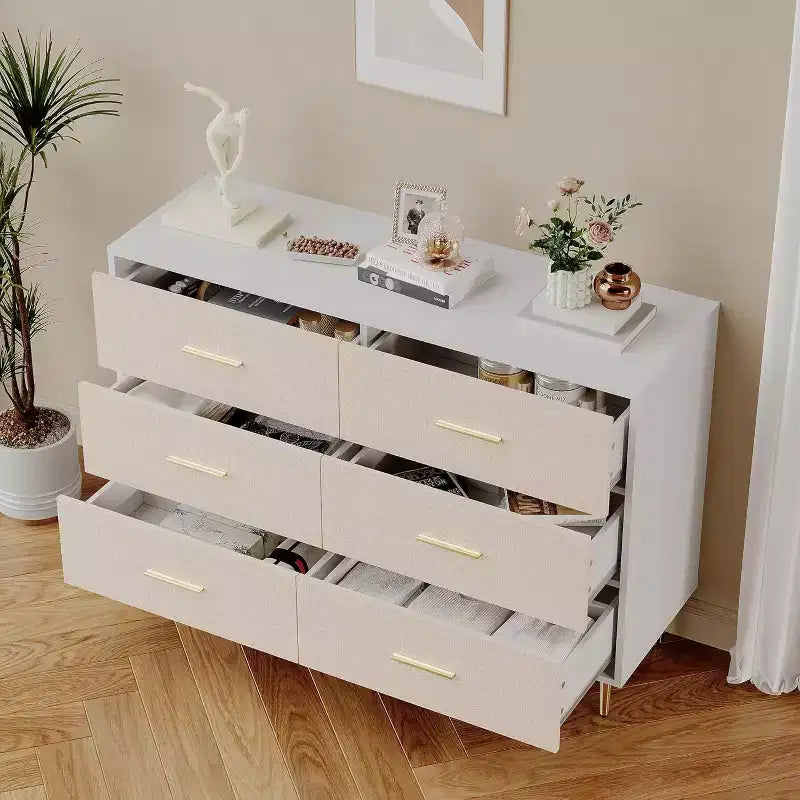 Comò a 6 cassetti, cassettiera moderna in legno per camera da letto con maniglie e cassetti portaoggetti, mobile porta TV in stile rustico per soggiorno, camera da letto, corridoio
