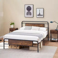 Telaio Letto Matrimoniale con Testiera in Legno Vintage, Robuste Doghe in Metallo, Nessuna Rete a Molle, Contenitore Sottoposto, Facile Montaggio