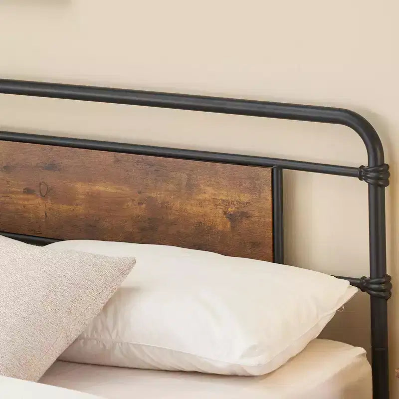 Telaio Letto Matrimoniale con Testiera in Legno Vintage, Robuste Doghe in Metallo, Nessuna Rete a Molle, Contenitore Sottoposto, Facile Montaggio