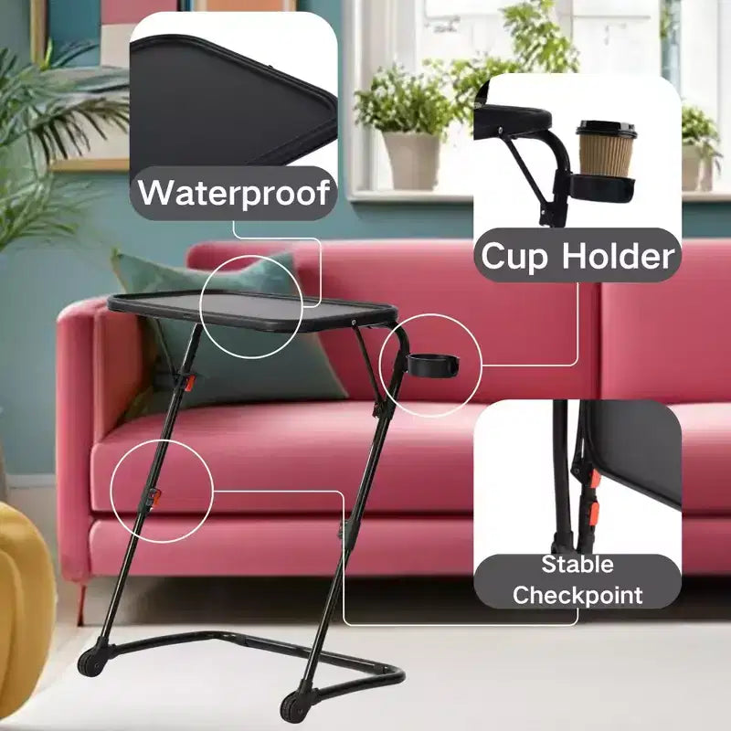 FurnitureR Vassoio TV Pieghevole Regolabile con 4 Altezze e 3 Angoli di Inclinazione, Vassoi per Cena Tavolino per Laptop con Portabicchieri per Letto e Divano, Set di 3, Nero