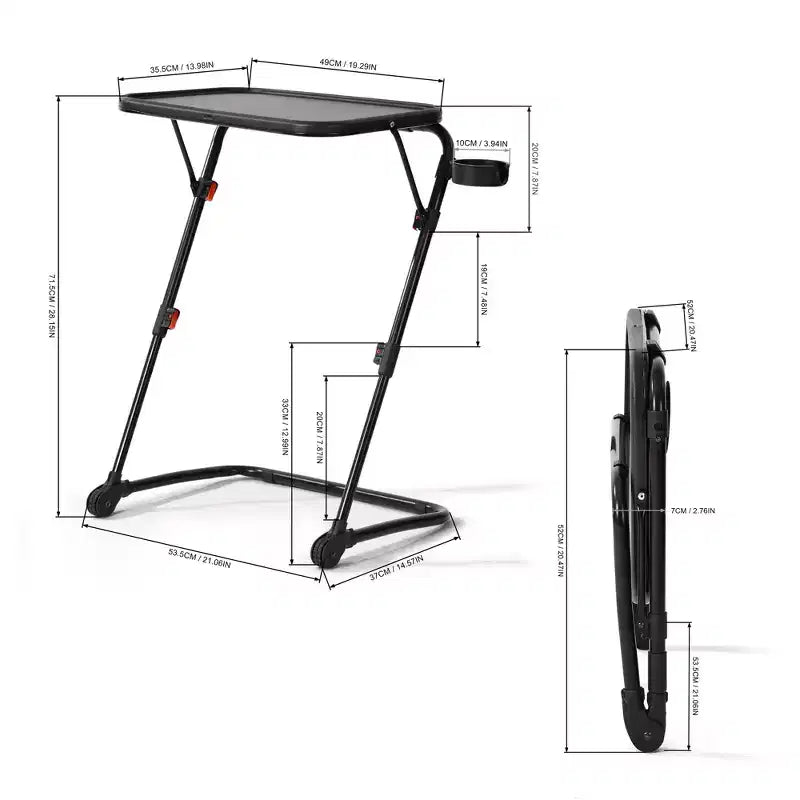 FurnitureR Vassoio TV Pieghevole Regolabile con 4 Altezze e 3 Angoli di Inclinazione, Vassoi per Cena Tavolino per Laptop con Portabicchieri per Letto e Divano, Set di 3, Nero