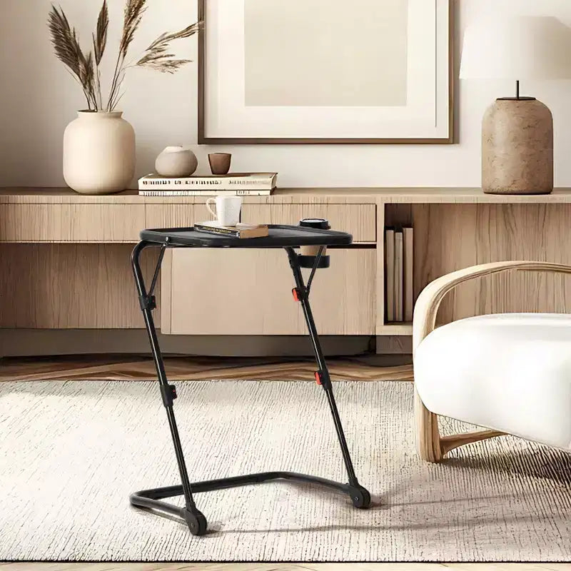 FurnitureR Vassoio TV Pieghevole Regolabile con 4 Altezze e 3 Angoli di Inclinazione, Vassoi per Cena Tavolino per Laptop con Portabicchieri per Letto e Divano, Set di 3, Nero