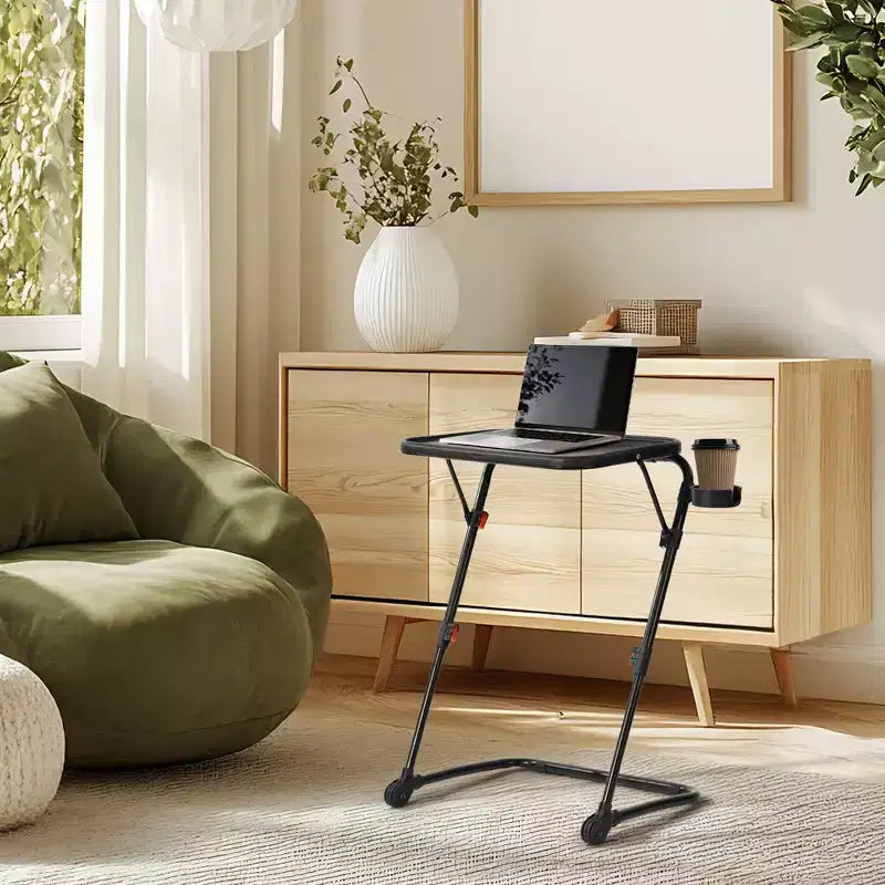 FurnitureR Vassoio TV Pieghevole Regolabile con 4 Altezze e 3 Angoli di Inclinazione, Vassoi per Cena Tavolino per Laptop con Portabicchieri per Letto e Divano, Set di 3, Nero