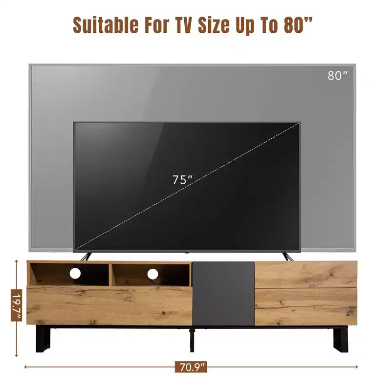 Mobile TV da 70.90 pollici JVNOXK, Centro Intrattenimento Moderno, adatto a TV fino a 80 pollici, con doppi scomparti contenitori su due livelli, in legno