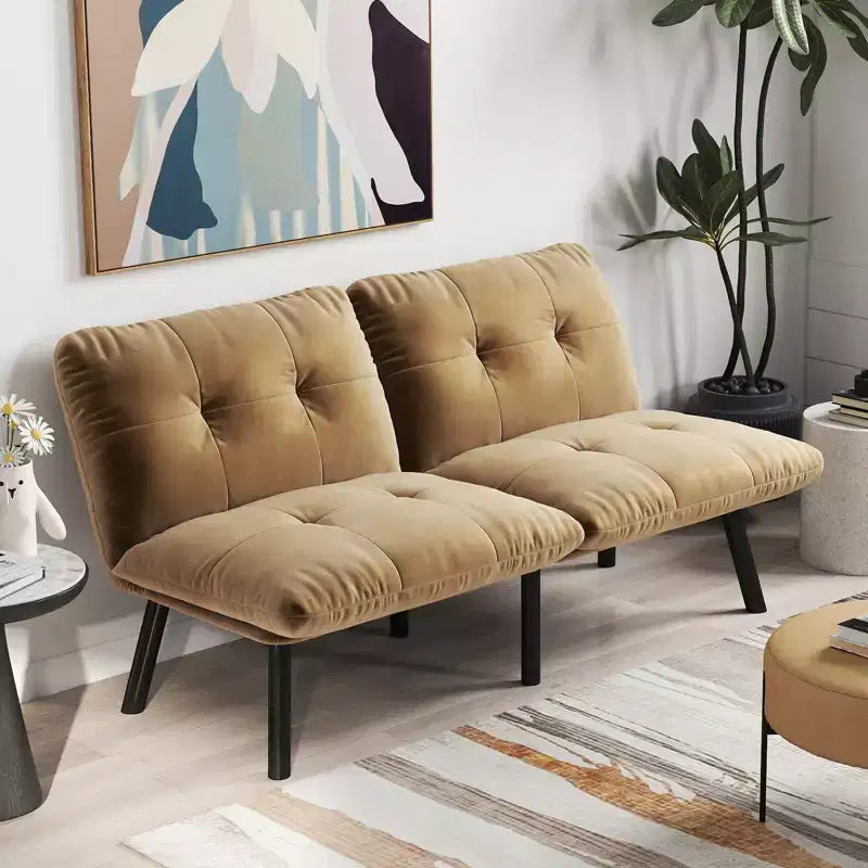 MAYEERTY Two Seat Convertible Folding Modern Sofa for Living Room Small Space Brown