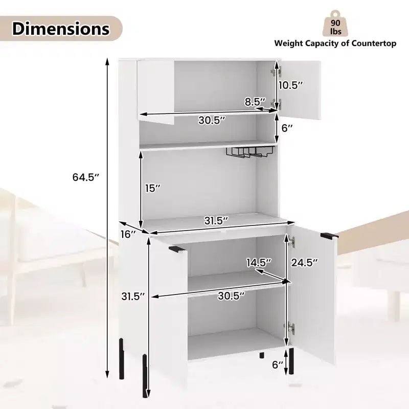 Costway Dispensa da Cucina 64,5 con Stazione di Ricarica Portabicchieri da Vino Scaffale Regolabile Nero/Bianco