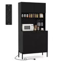 Costway 64.5 Kitchen Pantry Cabinet with Charging Station Wine Glass Rack Adjustable Shelf Black/White