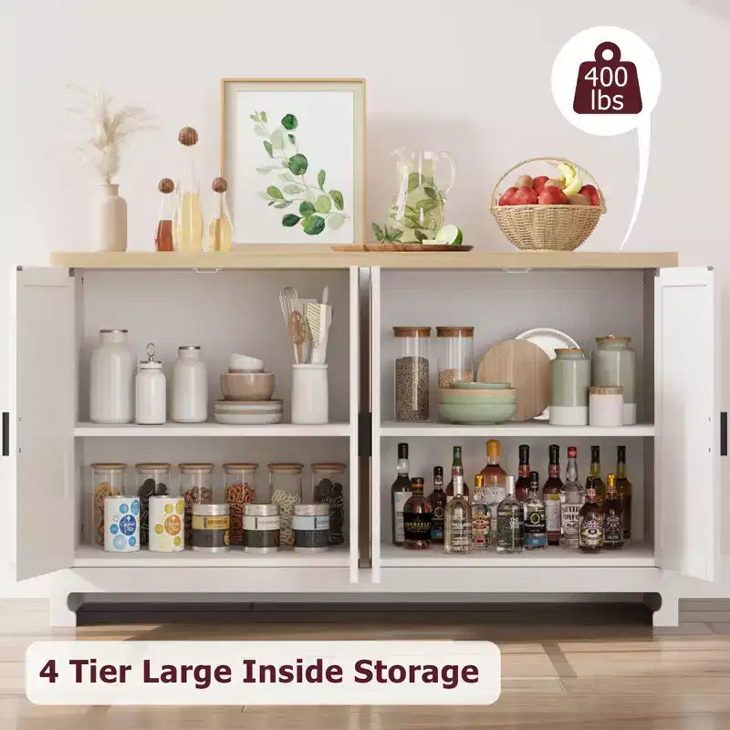 Mobile contenitore con 4 ante e ripiano, finiture in rattan, per sala da pranzo, cucina, soggiorno