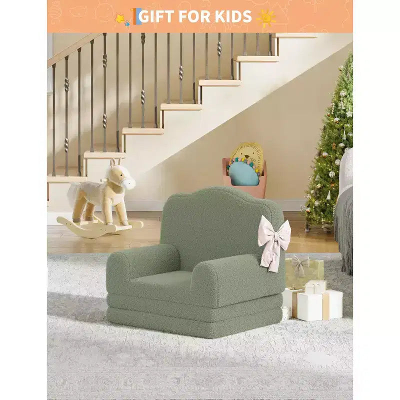 Divano e lettino convertibile 2 in 1 per bambini, divano letto per bambini in pile Teddy lavabile in lavatrice, morbido divano letto pieghevole per bambini (Corona)