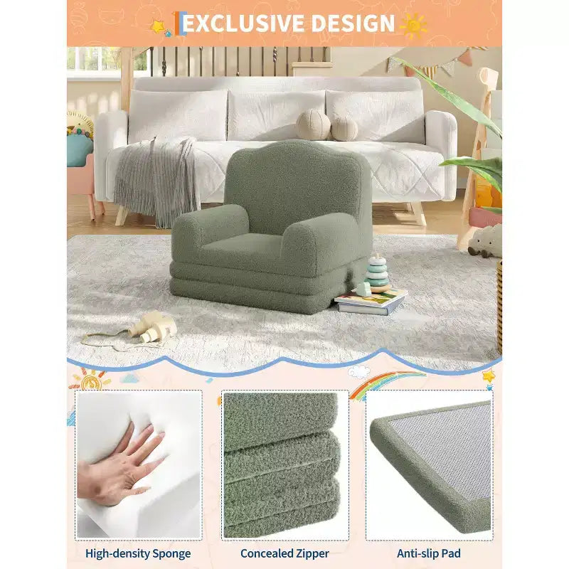 Divano e lettino convertibile 2 in 1 per bambini, divano letto per bambini in pile Teddy lavabile in lavatrice, morbido divano letto pieghevole per bambini (Corona)