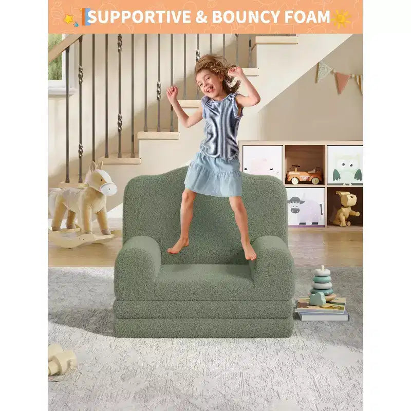 Divano e lettino convertibile 2 in 1 per bambini, divano letto per bambini in pile Teddy lavabile in lavatrice, morbido divano letto pieghevole per bambini (Corona)