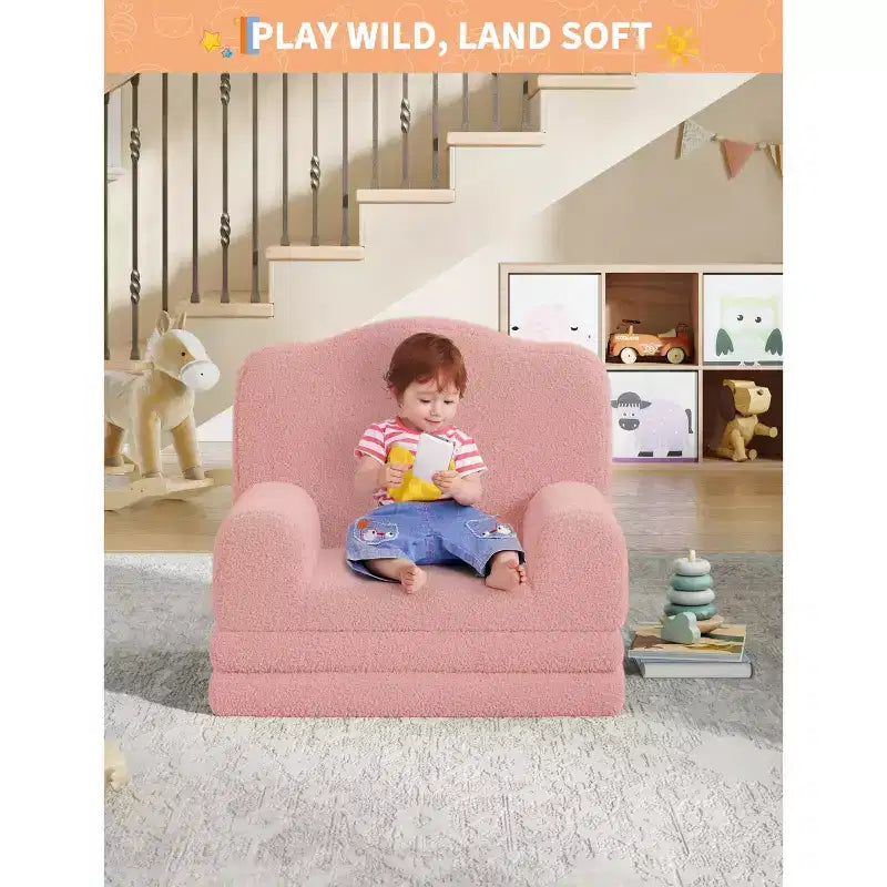 Divano e lettino convertibile 2 in 1 per bambini, divano letto per bambini in pile Teddy lavabile in lavatrice, morbido divano letto pieghevole per bambini (Corona)