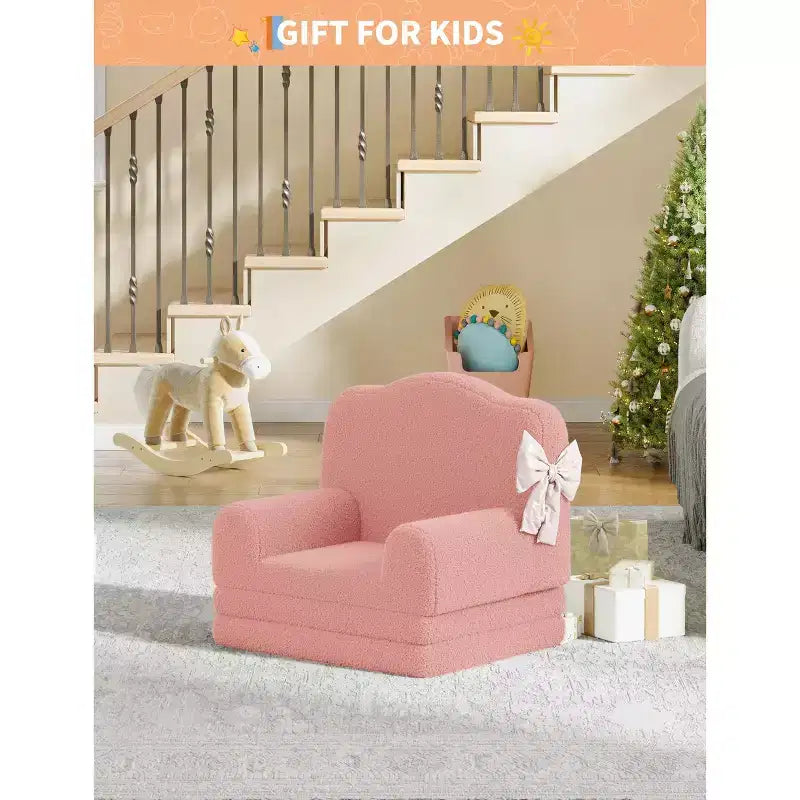 Divano e lettino convertibile 2 in 1 per bambini, divano letto per bambini in pile Teddy lavabile in lavatrice, morbido divano letto pieghevole per bambini (Corona)