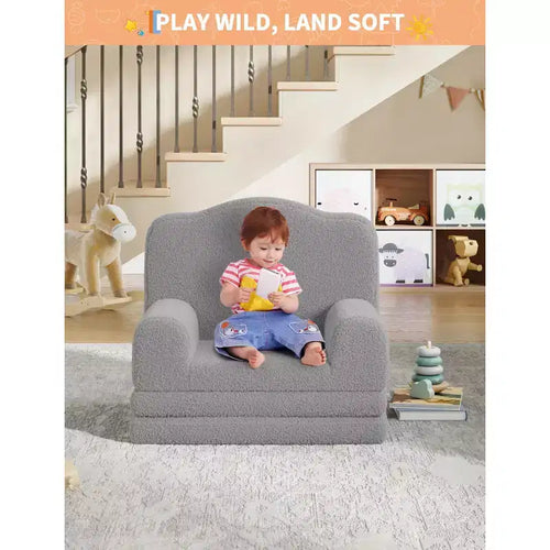 Divano e lettino convertibile 2 in 1 per bambini, divano letto per bambini in pile Teddy lavabile in lavatrice, morbido divano letto pieghevole per bambini (Corona)