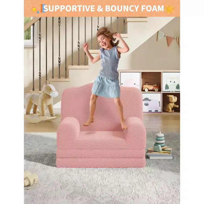 Divano e lettino convertibile 2 in 1 per bambini, divano letto per bambini in pile Teddy lavabile in lavatrice, morbido divano letto pieghevole per bambini (Corona)
