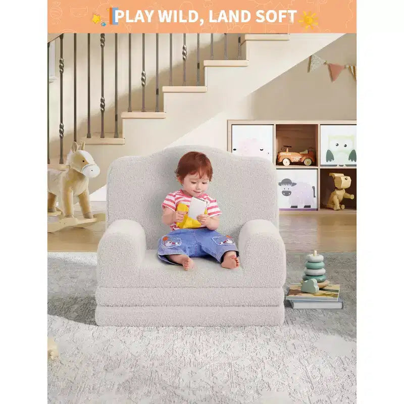Divano e lettino convertibile 2 in 1 per bambini, divano letto per bambini in pile Teddy lavabile in lavatrice, morbido divano letto pieghevole per bambini (Corona)