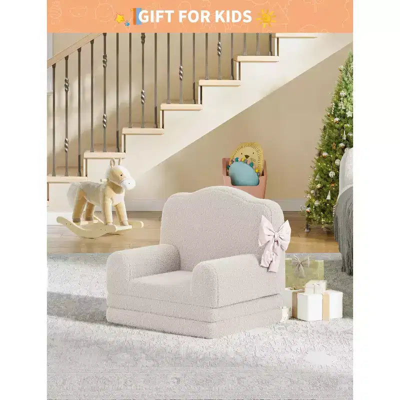 Divano e lettino convertibile 2 in 1 per bambini, divano letto per bambini in pile Teddy lavabile in lavatrice, morbido divano letto pieghevole per bambini (Corona)