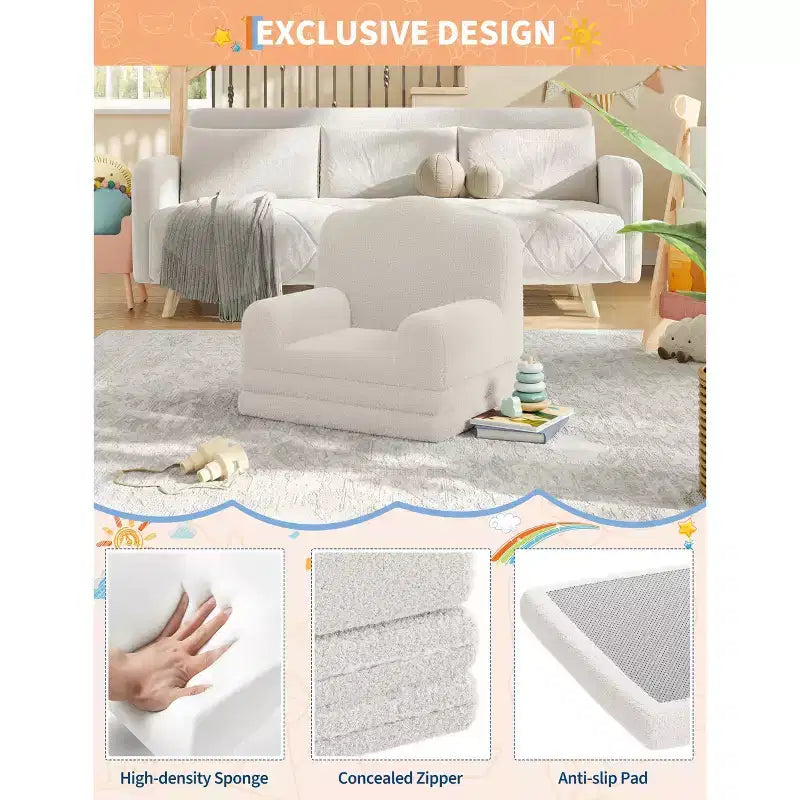 Divano e lettino convertibile 2 in 1 per bambini, divano letto per bambini in pile Teddy lavabile in lavatrice, morbido divano letto pieghevole per bambini (Corona)