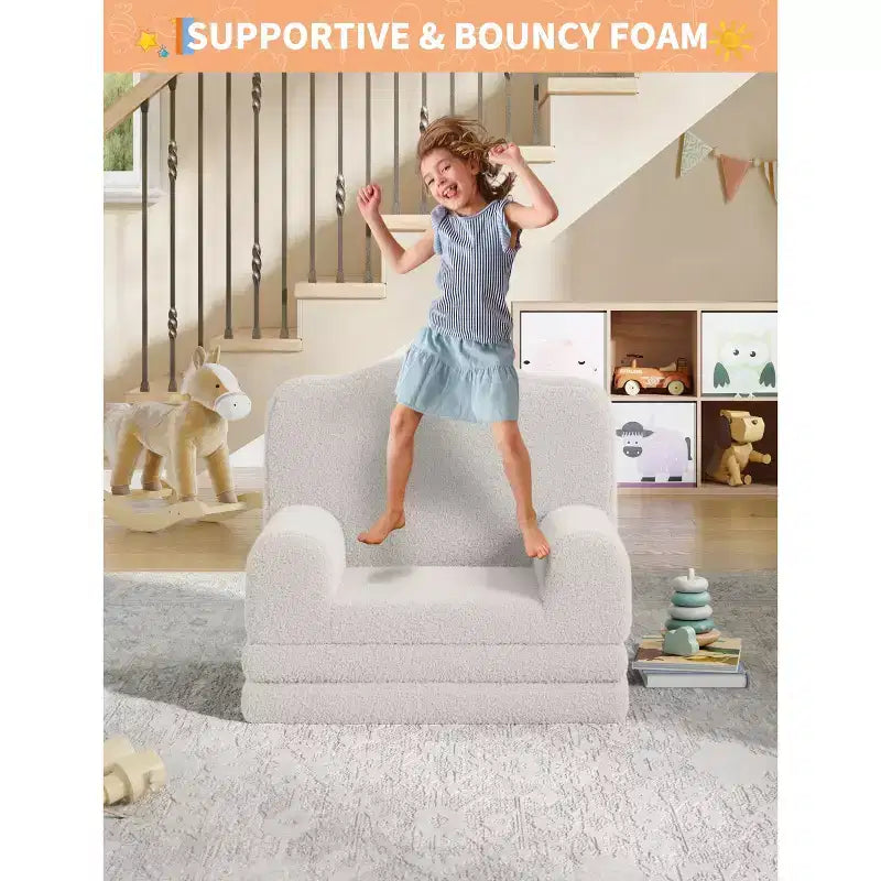 Divano e lettino convertibile 2 in 1 per bambini, divano letto per bambini in pile Teddy lavabile in lavatrice, morbido divano letto pieghevole per bambini (Corona)