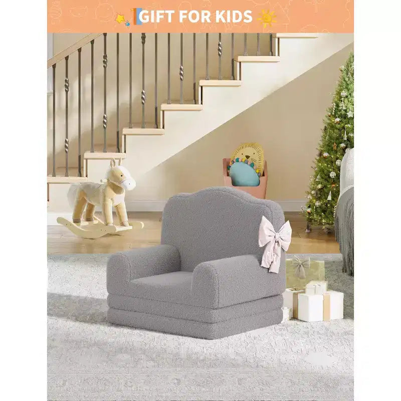 Divano e lettino convertibile 2 in 1 per bambini, divano letto per bambini in pile Teddy lavabile in lavatrice, morbido divano letto pieghevole per bambini (Corona)