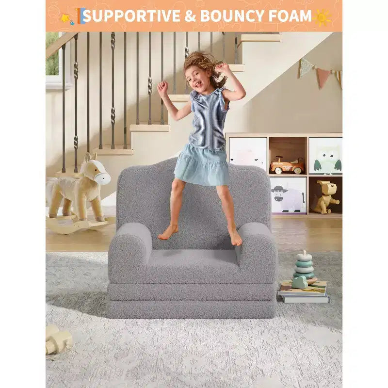 Divano e lettino convertibile 2 in 1 per bambini, divano letto per bambini in pile Teddy lavabile in lavatrice, morbido divano letto pieghevole per bambini (Corona)
