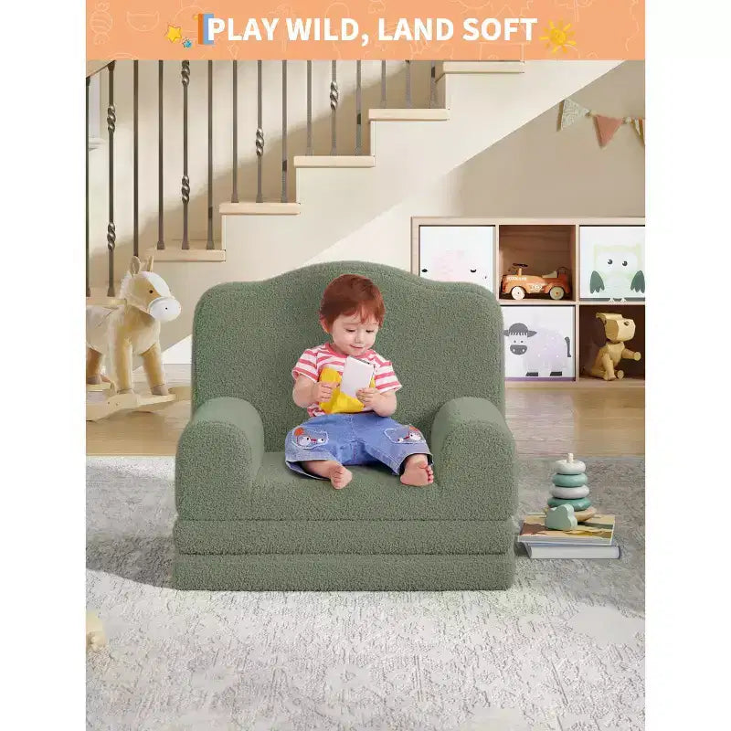 Divano e lettino convertibile 2 in 1 per bambini, divano letto per bambini in pile Teddy lavabile in lavatrice, morbido divano letto pieghevole per bambini (Corona)