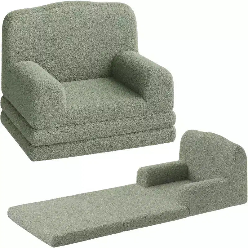 Divano e lettino convertibile 2 in 1 per bambini, divano letto per bambini in pile Teddy lavabile in lavatrice, morbido divano letto pieghevole per bambini (Corona)