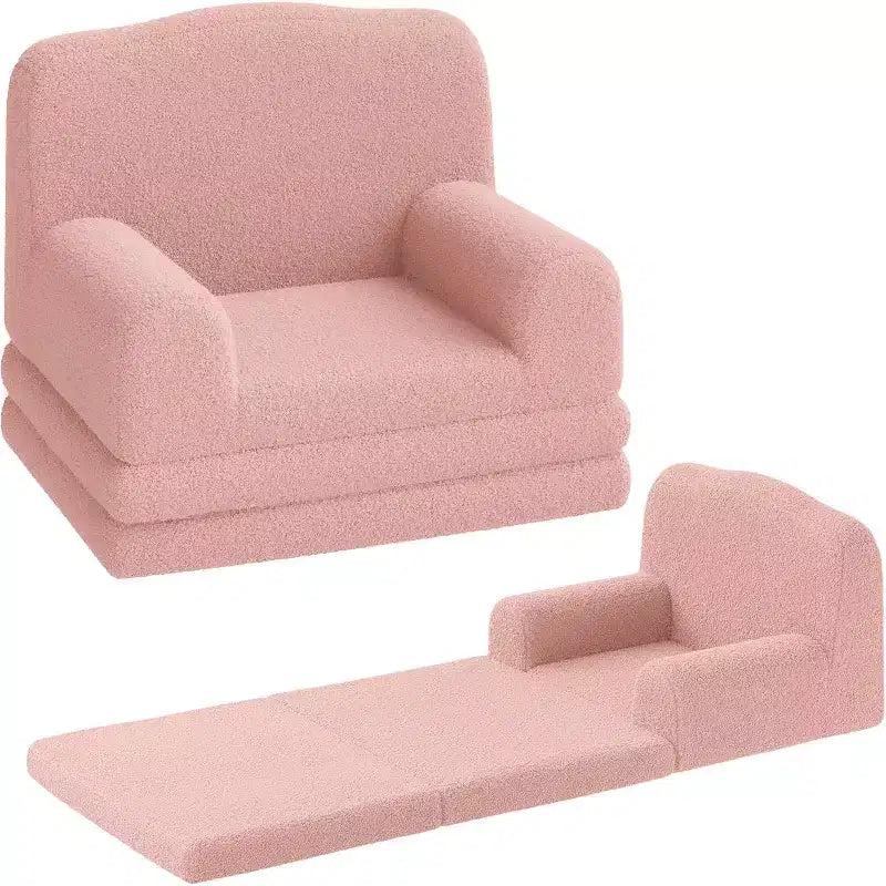 Divano e lettino convertibile 2 in 1 per bambini, divano letto per bambini in pile Teddy lavabile in lavatrice, morbido divano letto pieghevole per bambini (Corona)
