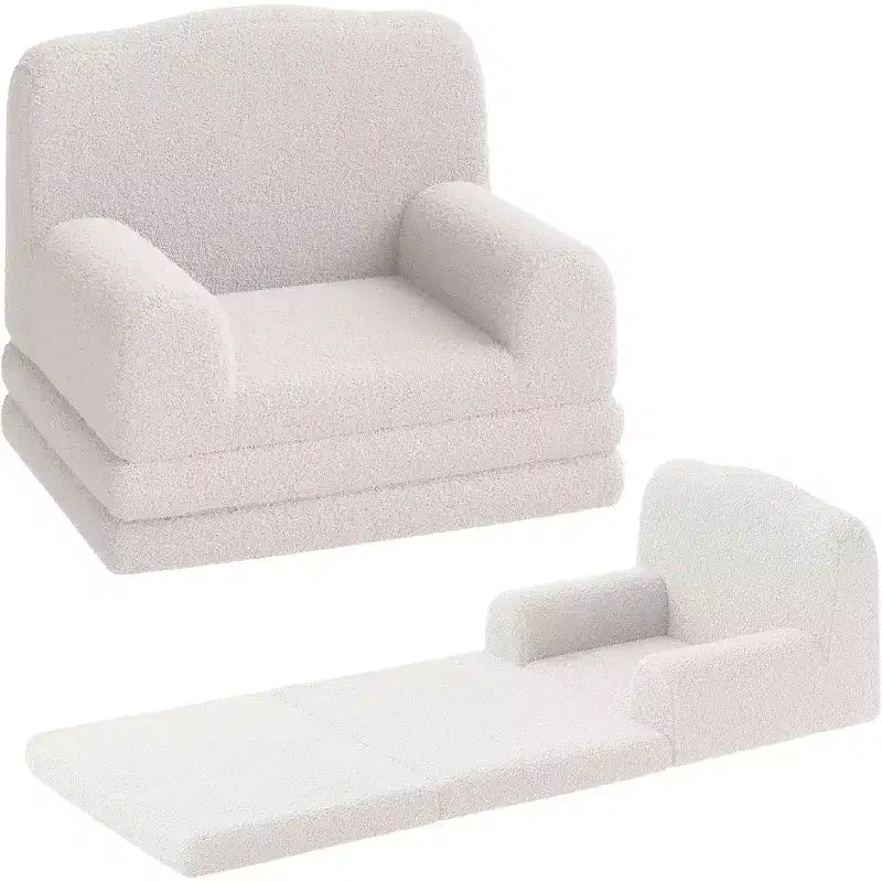 Divano e lettino convertibile 2 in 1 per bambini, divano letto per bambini in pile Teddy lavabile in lavatrice, morbido divano letto pieghevole per bambini (Corona)