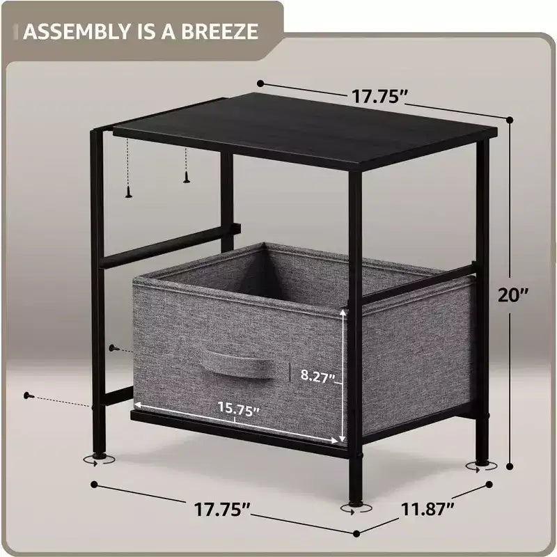 Comodino Sorbus con 2 cassetti - Telaio in acciaio, piano in legno e contenitori in tessuto facili da estrarre - Ottimo per casa, camera da letto, ufficio e dormitorio universitario