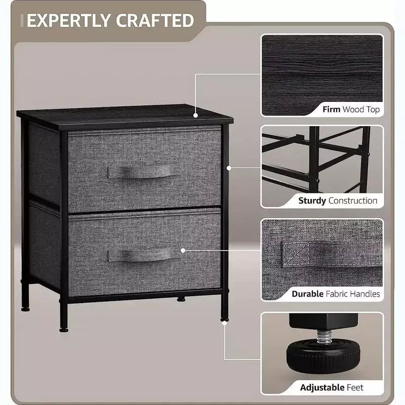 Comodino Sorbus con 2 cassetti - Telaio in acciaio, piano in legno e contenitori in tessuto facili da estrarre - Ottimo per casa, camera da letto, ufficio e dormitorio universitario