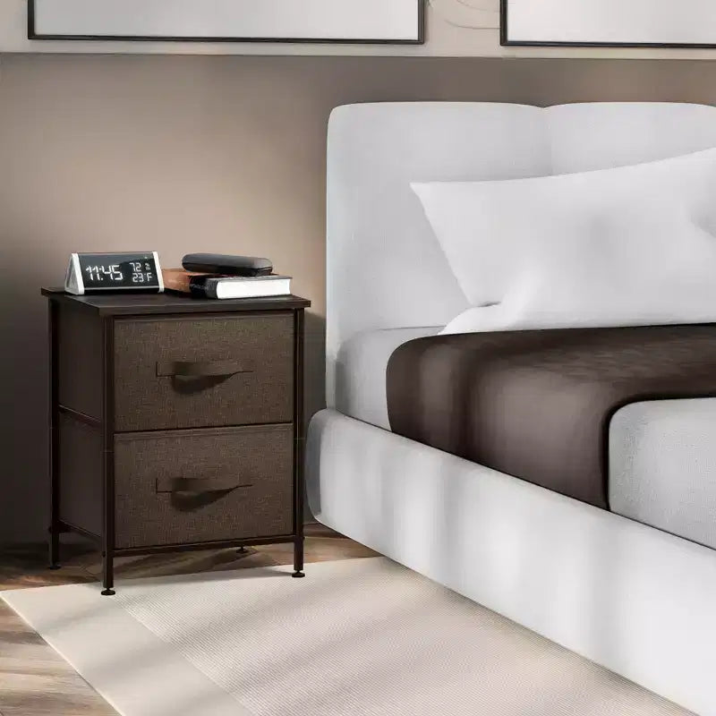 Comodino Sorbus con 2 cassetti - Telaio in acciaio, piano in legno e contenitori in tessuto facili da estrarre - Ottimo per casa, camera da letto, ufficio e dormitorio universitario
