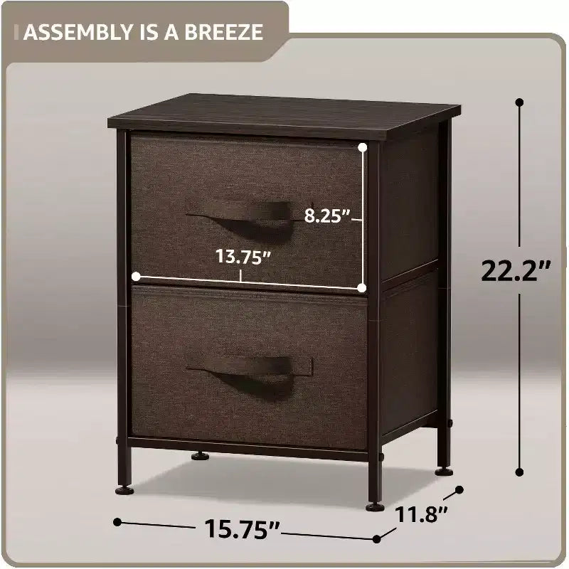Comodino Sorbus con 2 cassetti - Telaio in acciaio, piano in legno e contenitori in tessuto facili da estrarre - Ottimo per casa, camera da letto, ufficio e dormitorio universitario
