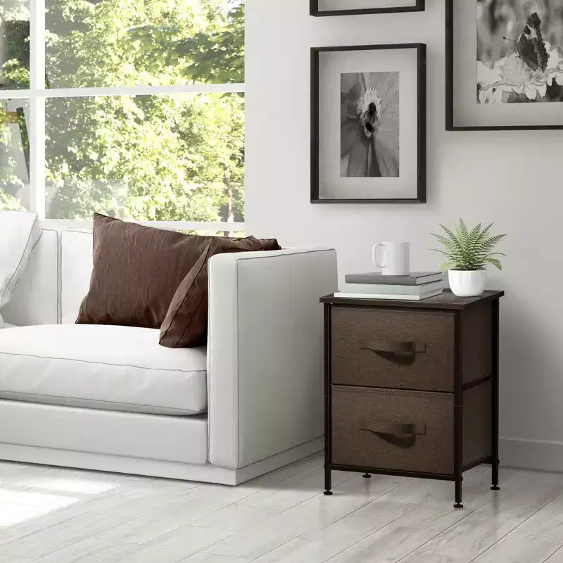 Comodino Sorbus con 2 cassetti - Telaio in acciaio, piano in legno e contenitori in tessuto facili da estrarre - Ottimo per casa, camera da letto, ufficio e dormitorio universitario