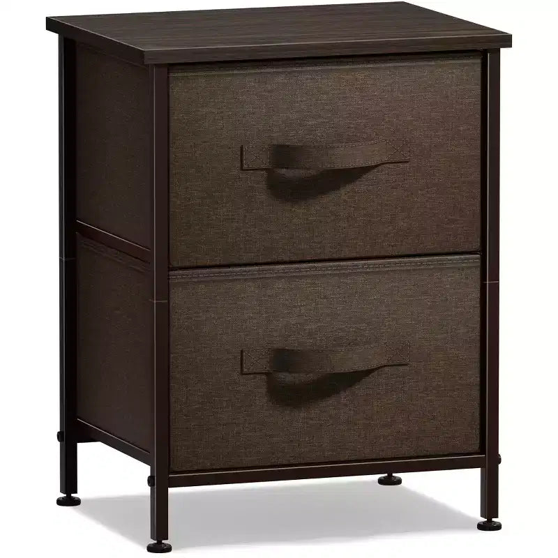 Comodino Sorbus con 2 cassetti - Telaio in acciaio, piano in legno e contenitori in tessuto facili da estrarre - Ottimo per casa, camera da letto, ufficio e dormitorio universitario