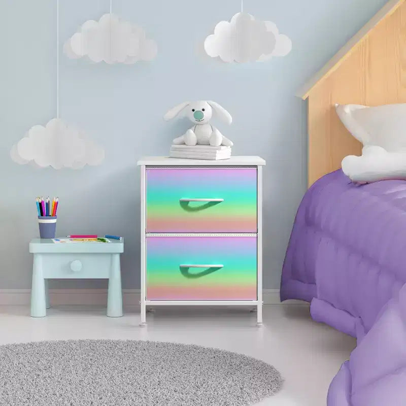 Comodino Sorbus con 2 cassetti - Telaio in acciaio, piano in legno e contenitori in tessuto facili da estrarre - Ottimo per casa, camera da letto, ufficio e dormitorio universitario