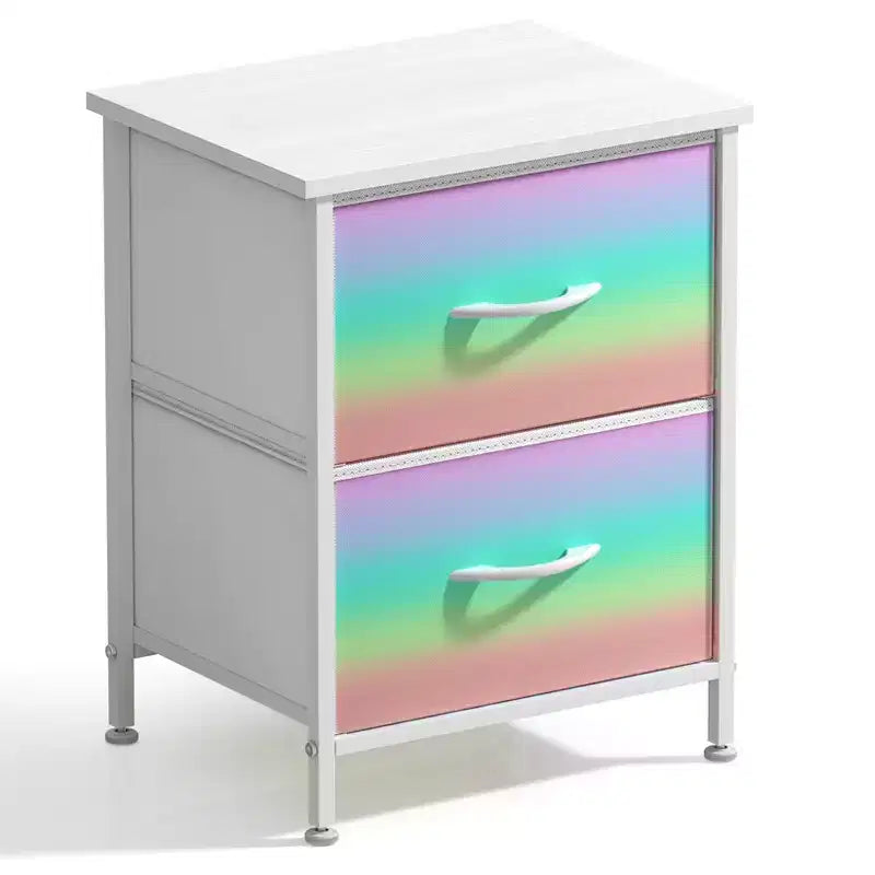 Comodino Sorbus con 2 cassetti - Telaio in acciaio, piano in legno e contenitori in tessuto facili da estrarre - Ottimo per casa, camera da letto, ufficio e dormitorio universitario