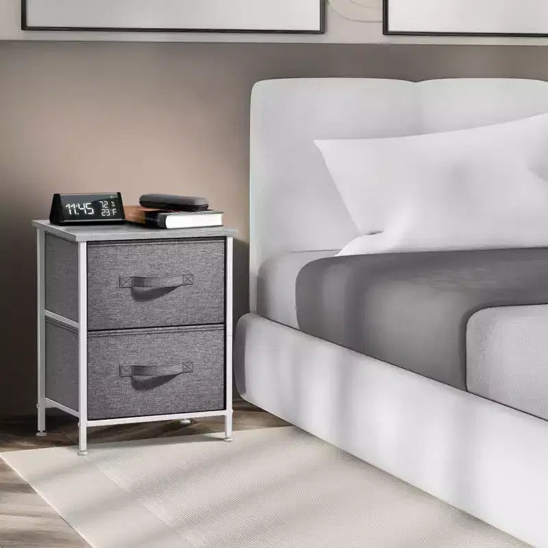 Comodino Sorbus con 2 cassetti - Telaio in acciaio, piano in legno e contenitori in tessuto facili da estrarre - Ottimo per casa, camera da letto, ufficio e dormitorio universitario