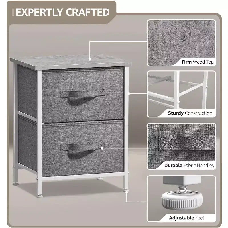 Comodino Sorbus con 2 cassetti - Telaio in acciaio, piano in legno e contenitori in tessuto facili da estrarre - Ottimo per casa, camera da letto, ufficio e dormitorio universitario