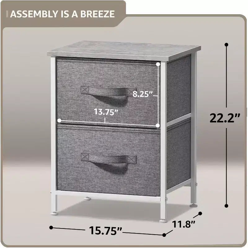 Comodino Sorbus con 2 cassetti - Telaio in acciaio, piano in legno e contenitori in tessuto facili da estrarre - Ottimo per casa, camera da letto, ufficio e dormitorio universitario